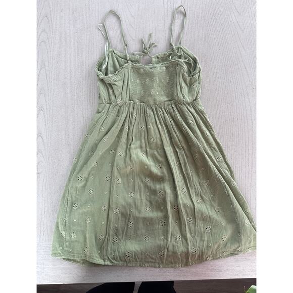 O'neill Sage Green tinkerbell Eyelet Lace Mini Dress Cottagecore Fairycore - Picture 5 of 5